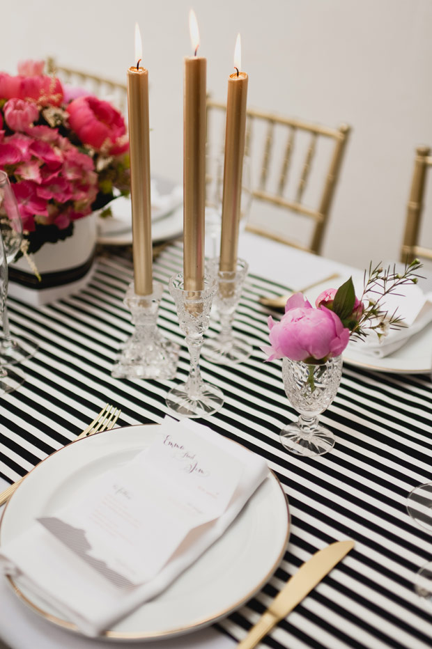 black, pink and gold wedding