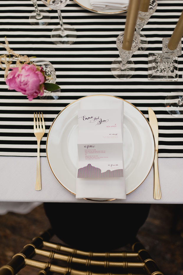 black, pink and gold wedding decor