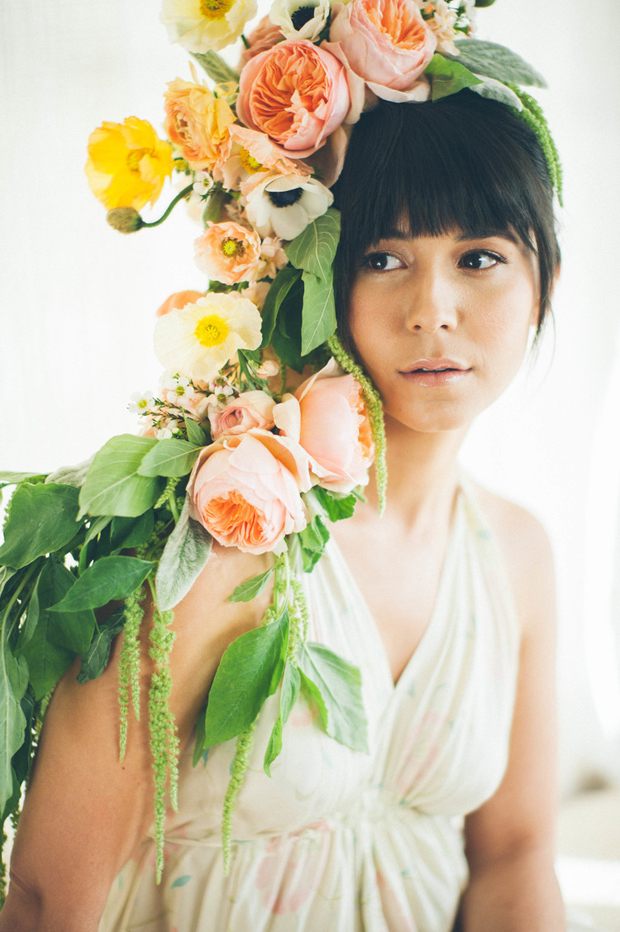 peach and green garden headpiece by Primary Petals shot by Emily Blake 