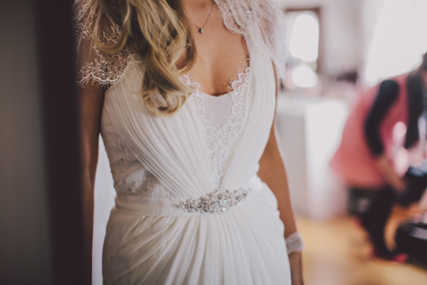 beautiful wedding gown with jewel embellished belt