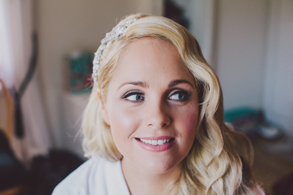 beautiful bride with silver beaded headpiece