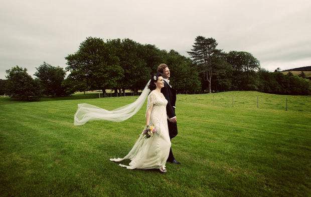 bride with long flowing veil