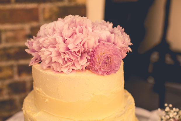 cream cake with pink peonies