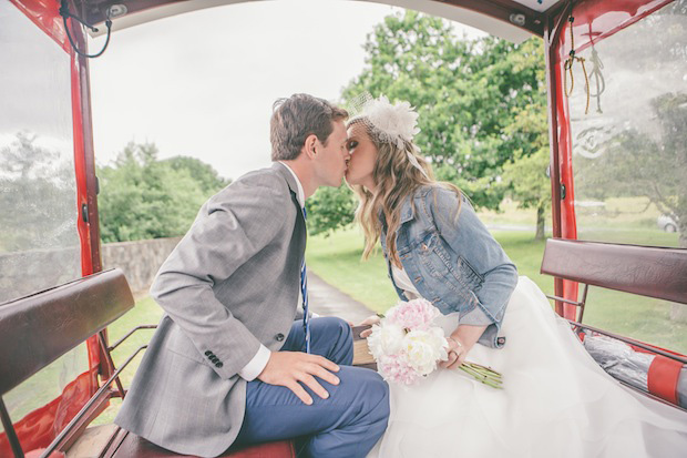 bride in a denim jacket