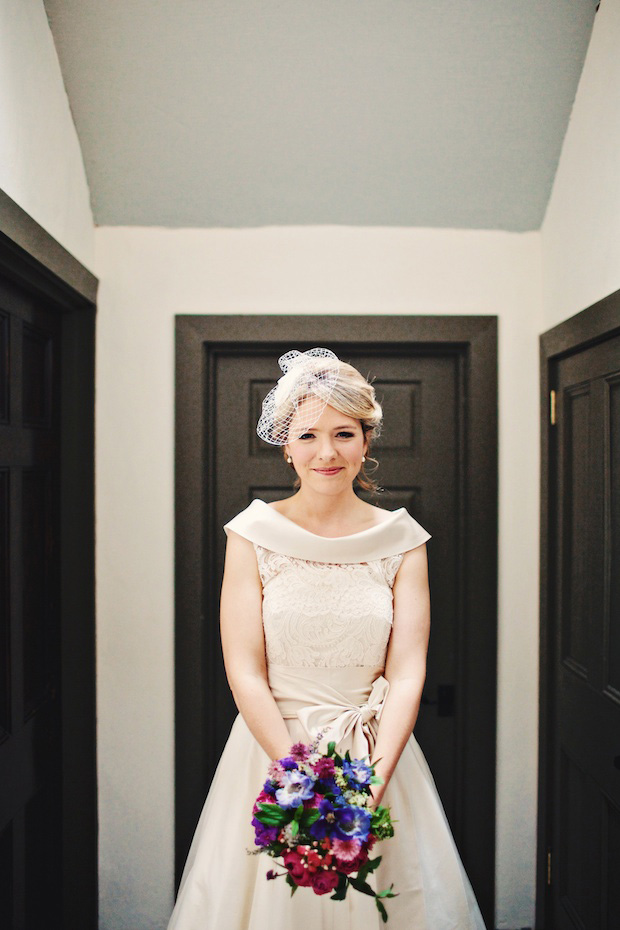 beautiful bride in short wedding dress