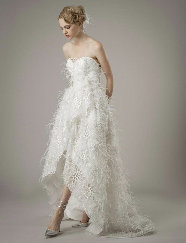 Elizabeth Fillmore feathered plume wedding dress