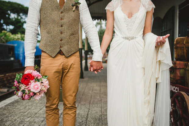 wedding portrait at a train station