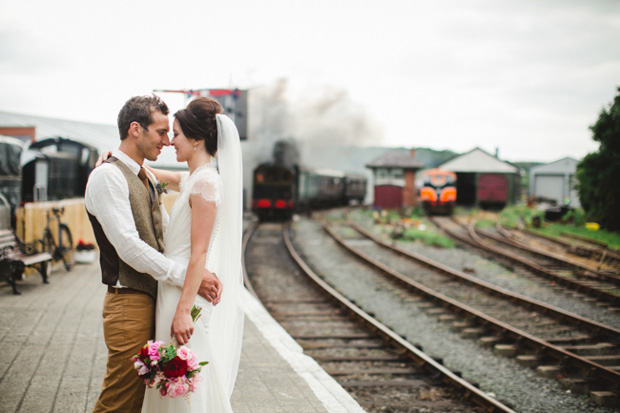 wedding portrait at a train station