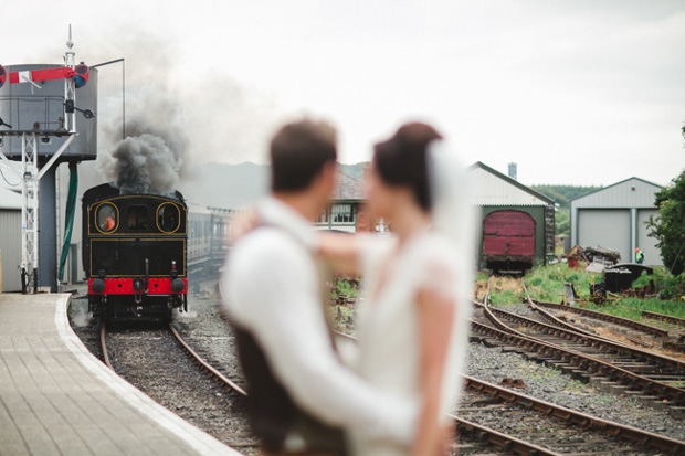 wedding portrait at a train station