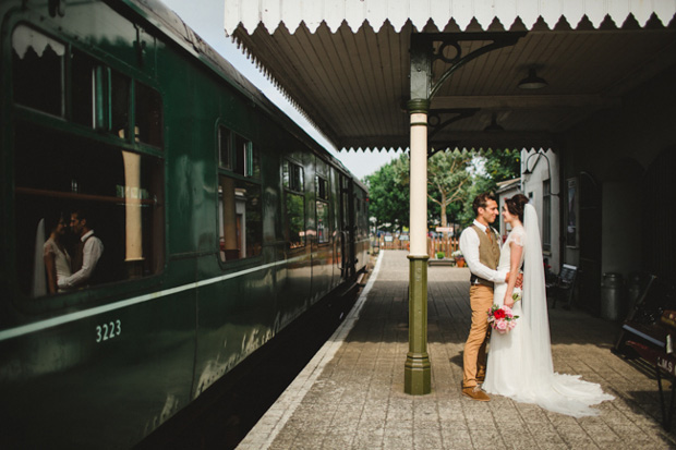 wedding portrait at a train station