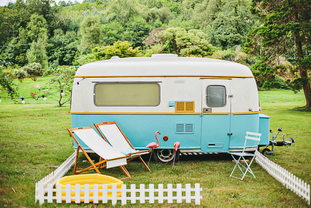 turquoise retro caravan