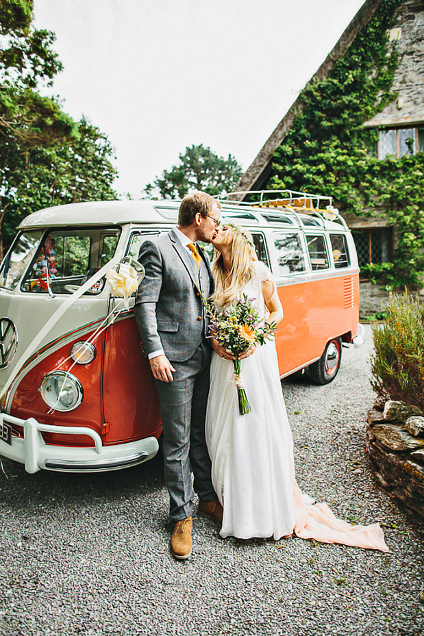 Orange VW van wedding car