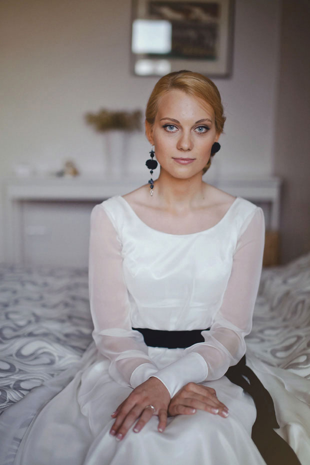 wedding dress with navy belt