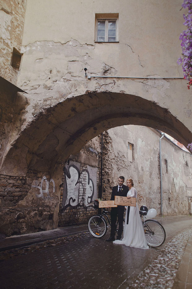 wedding portrait with bicycle