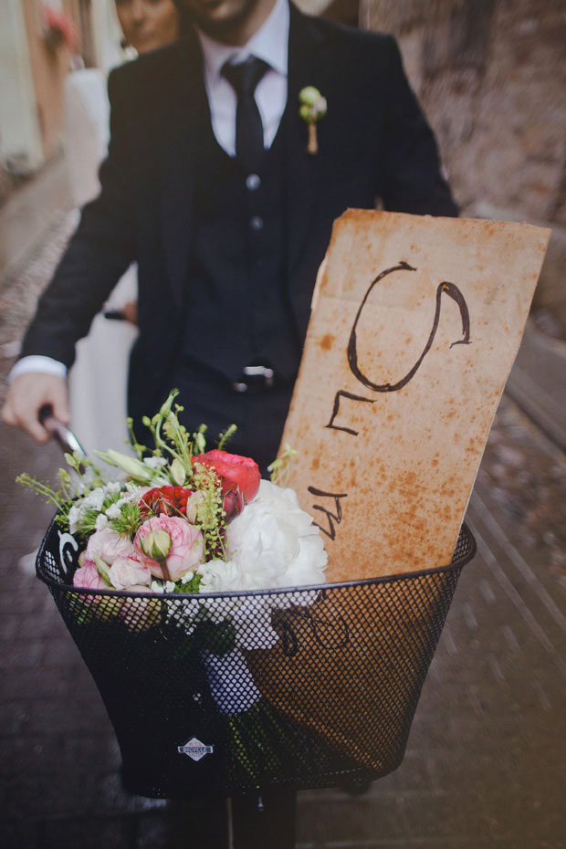 wedding portrait with bicycle