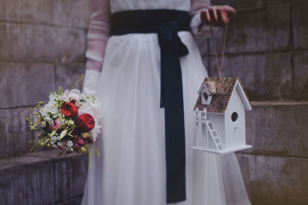 wedding dress with navy belt