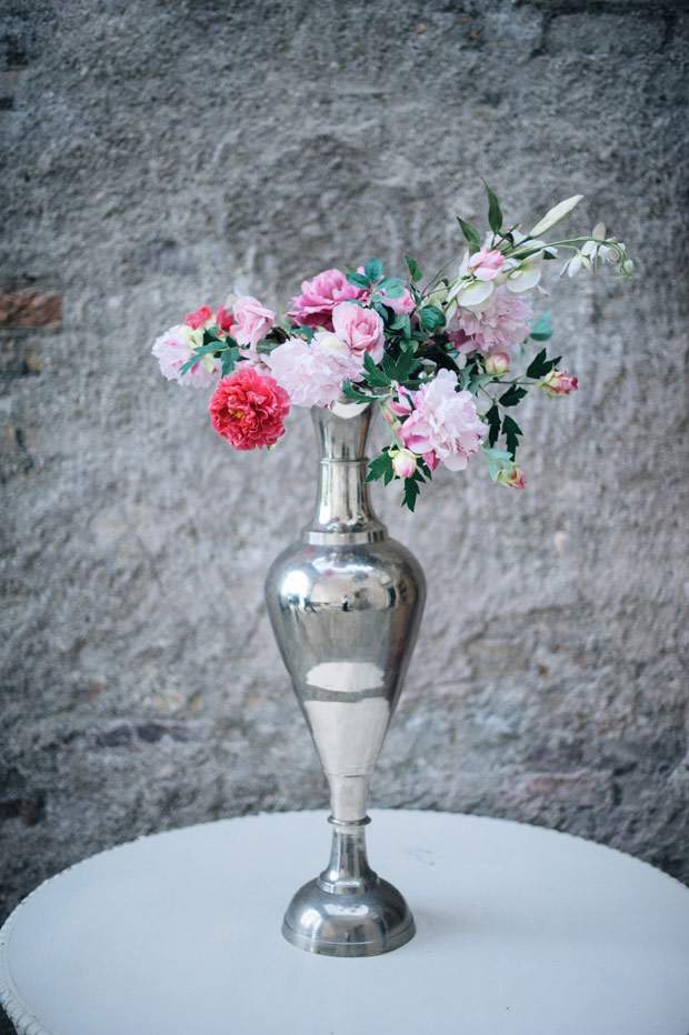 pink and silver floral wedding florals