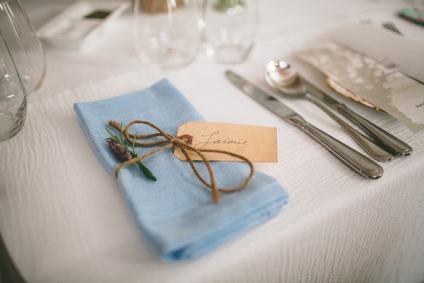 patterned napkins with twine