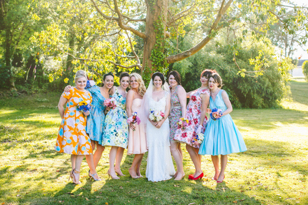 bridesmaids with vintage tea party dresses