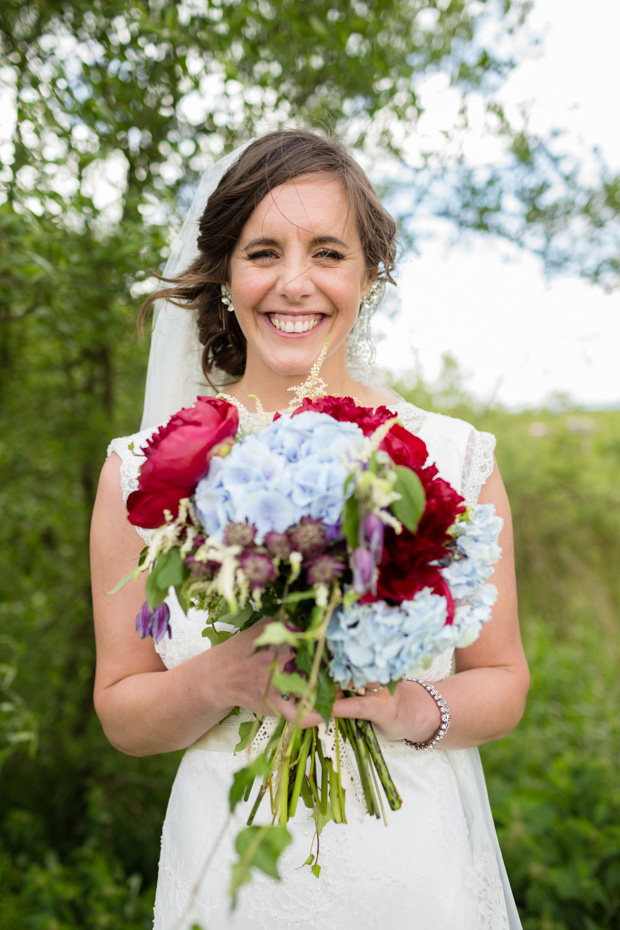 red,baby blue and purple bouquet