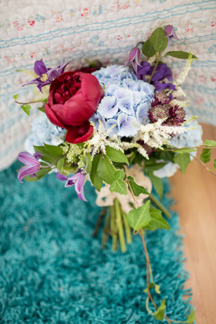 red,baby blue and purple bouquet