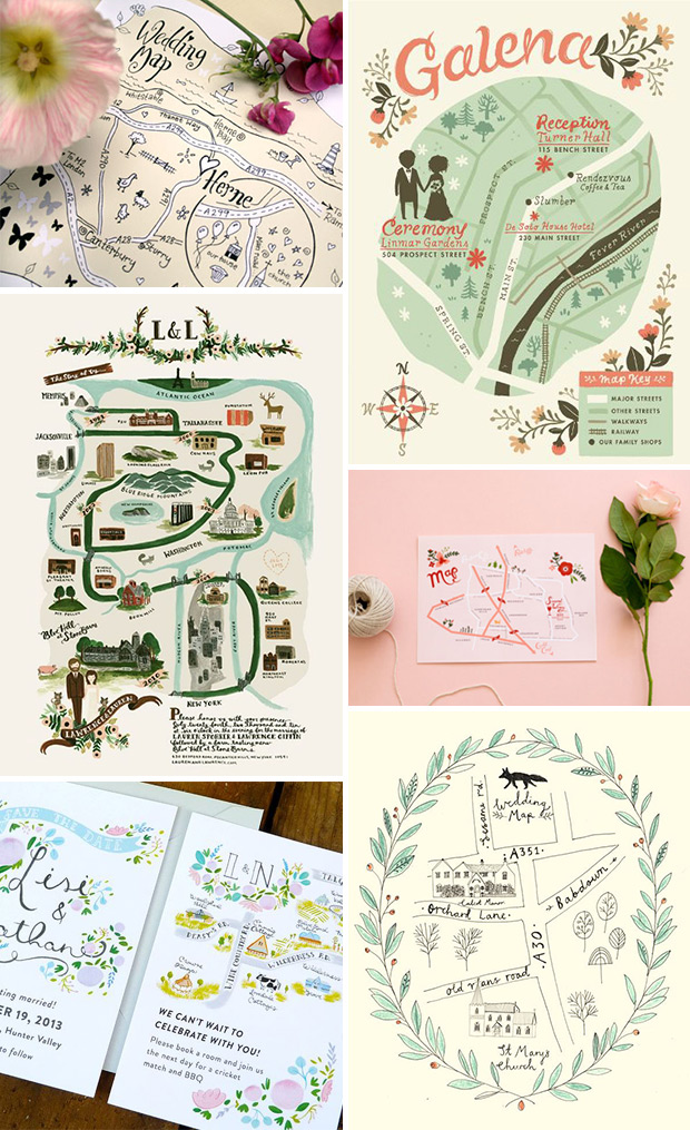 Super sweet illustrated wedding maps! onefabday.com