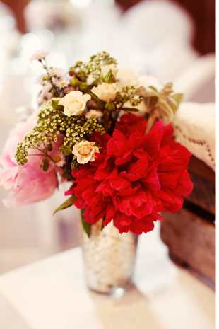 red peony floral centrepiece