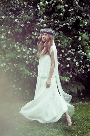 Elise Hameau flowy wedding dress and floral headband