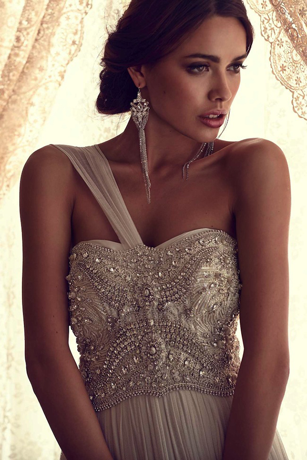 Anna Campbell beaded one shoulder wedding dress