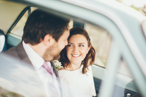 Andrew and Debs wedding portrait in vintage car