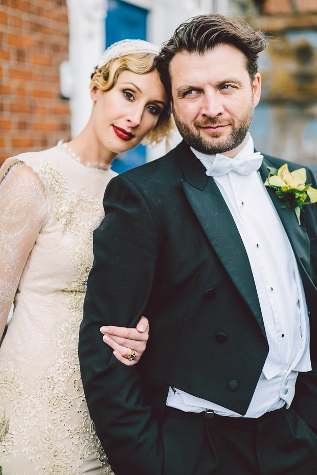 bride with red lipstick