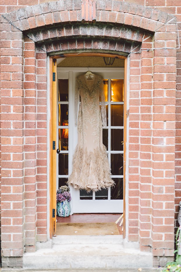 1920s wedding dress with feather detail