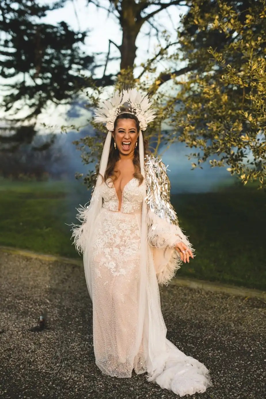 bride in sequin jacket