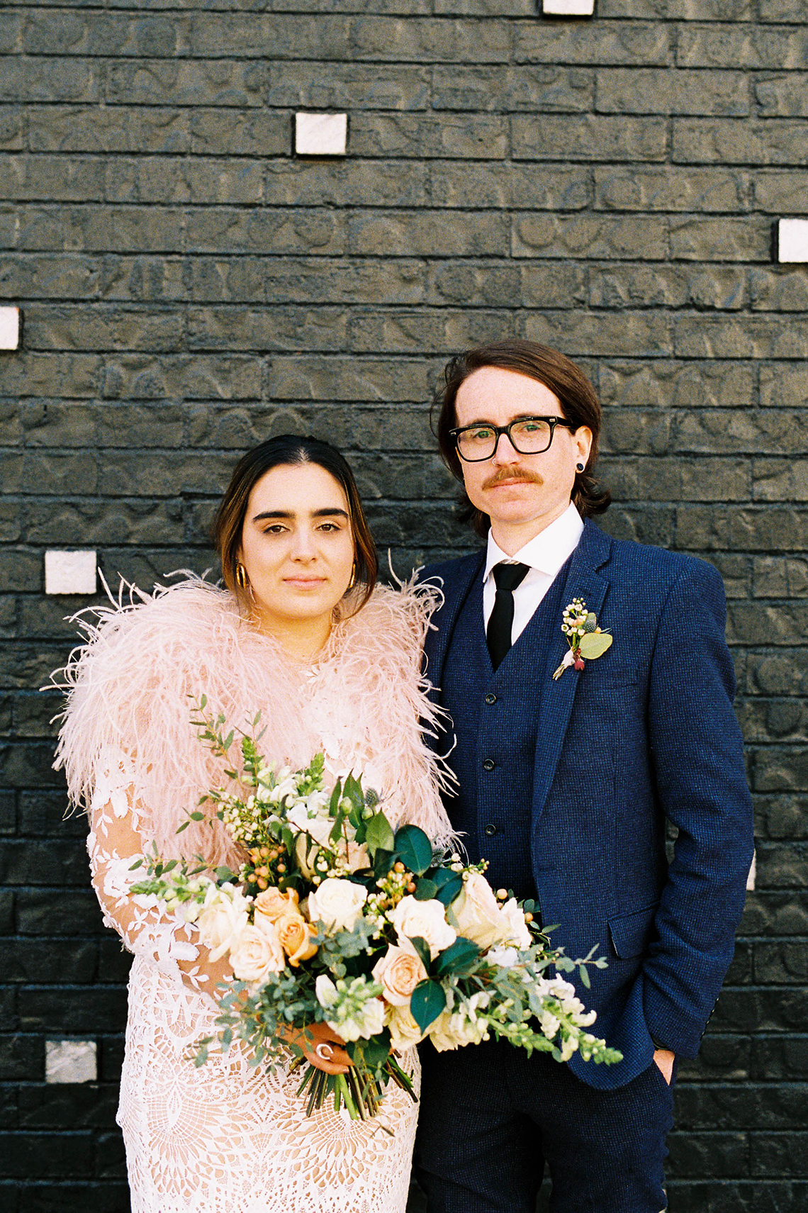 bride in feather shrug