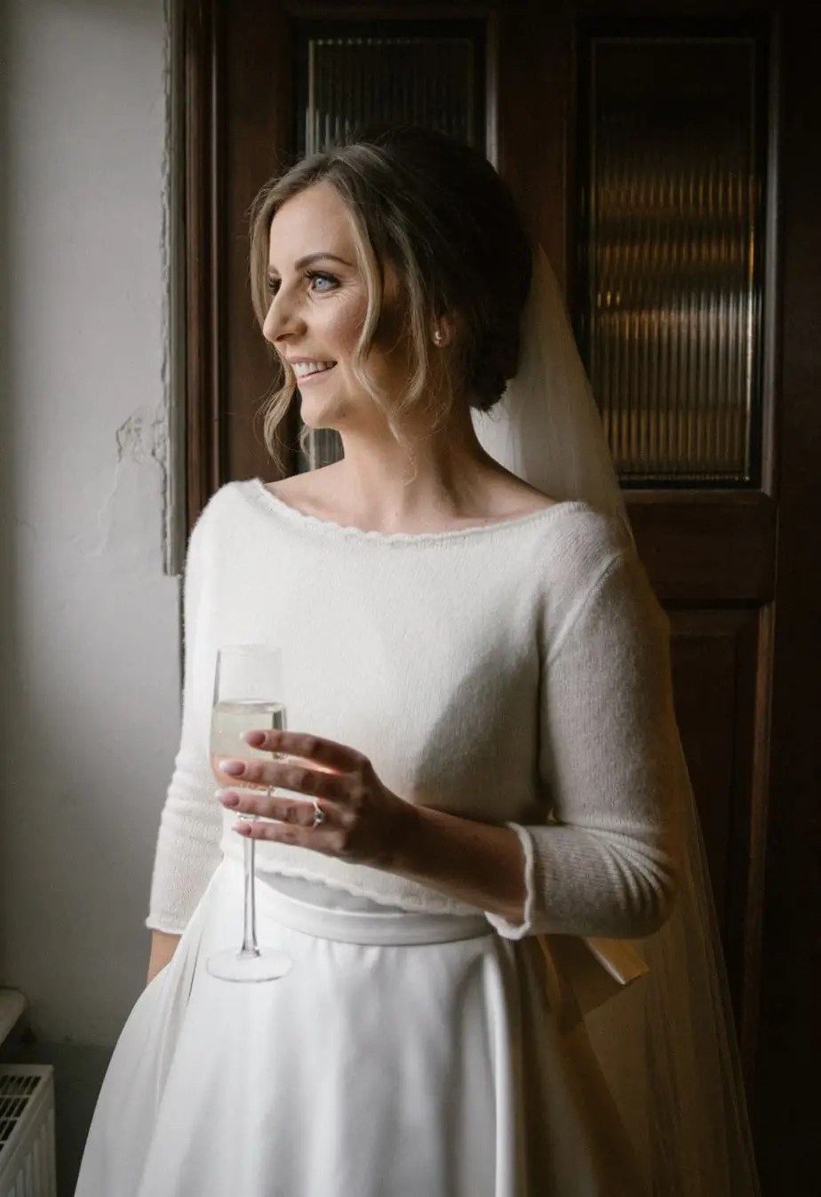 bride in wool sweater