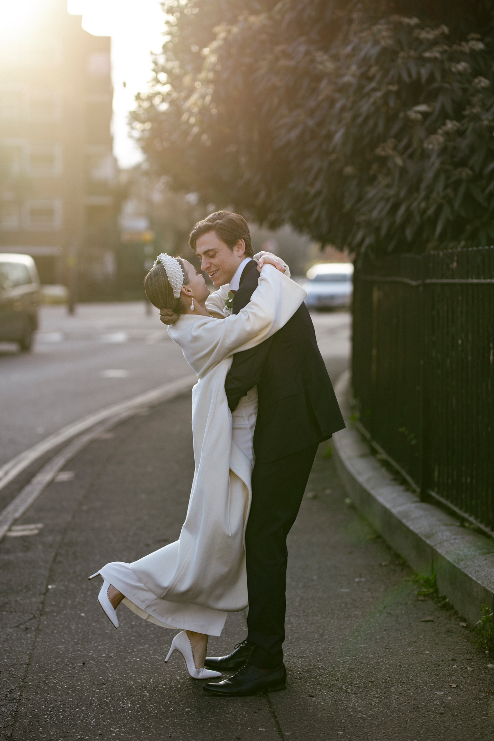 bride in winter coat