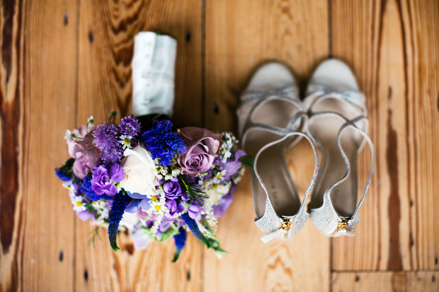 wedding shoes and bouquet