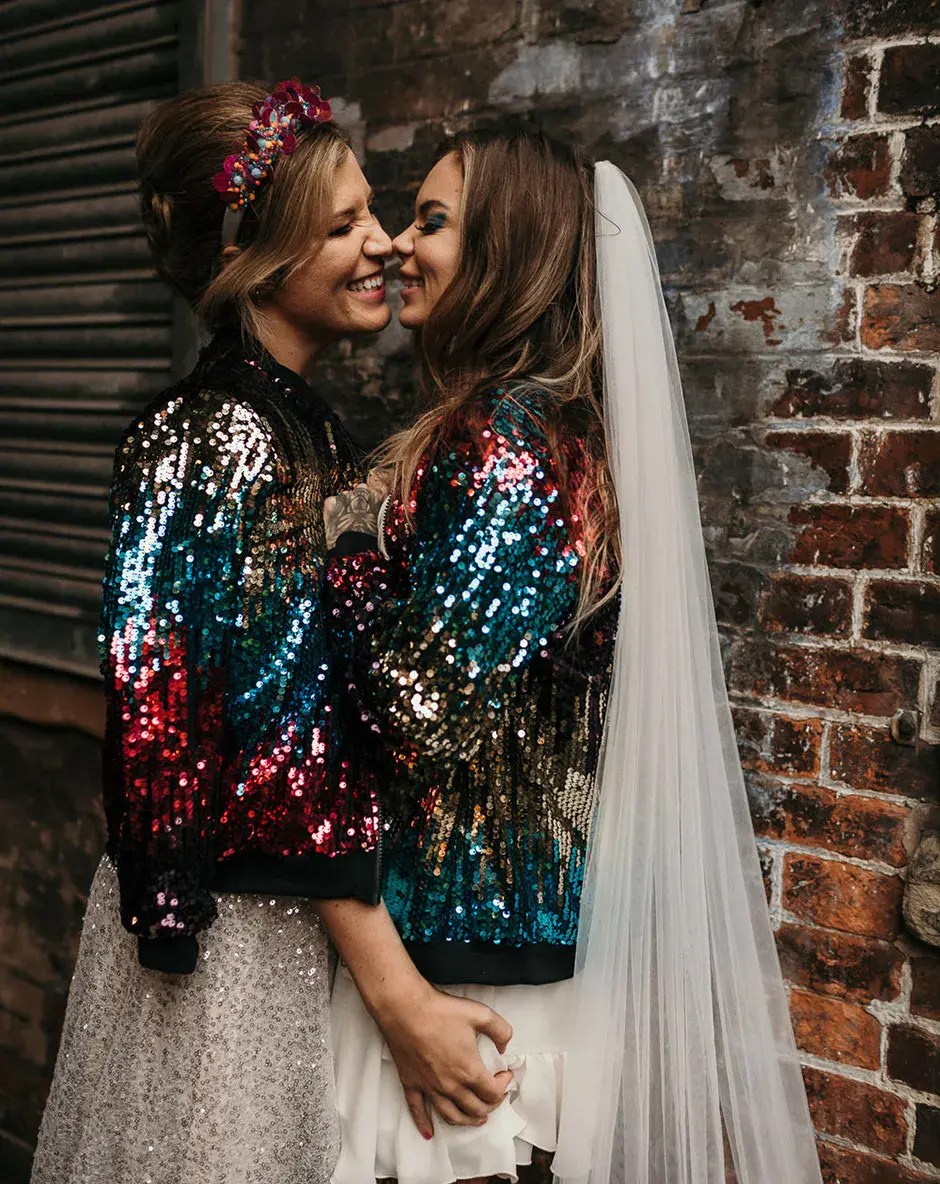 brides in sequin jackets