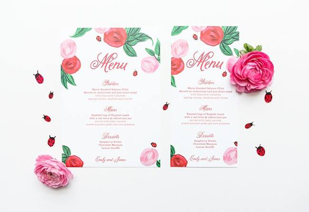 Berin Made wedding stationery ladybirds and flowers