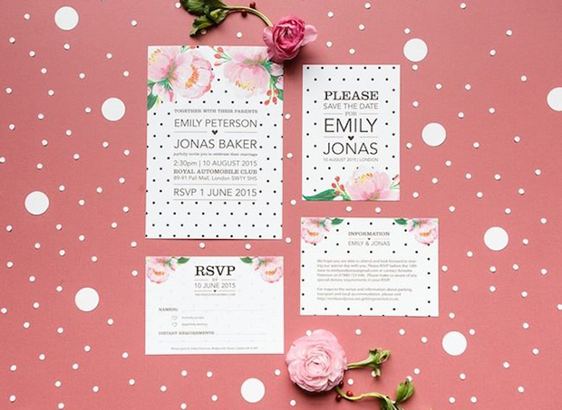 Berin Made wedding stationery pink and white polka dot