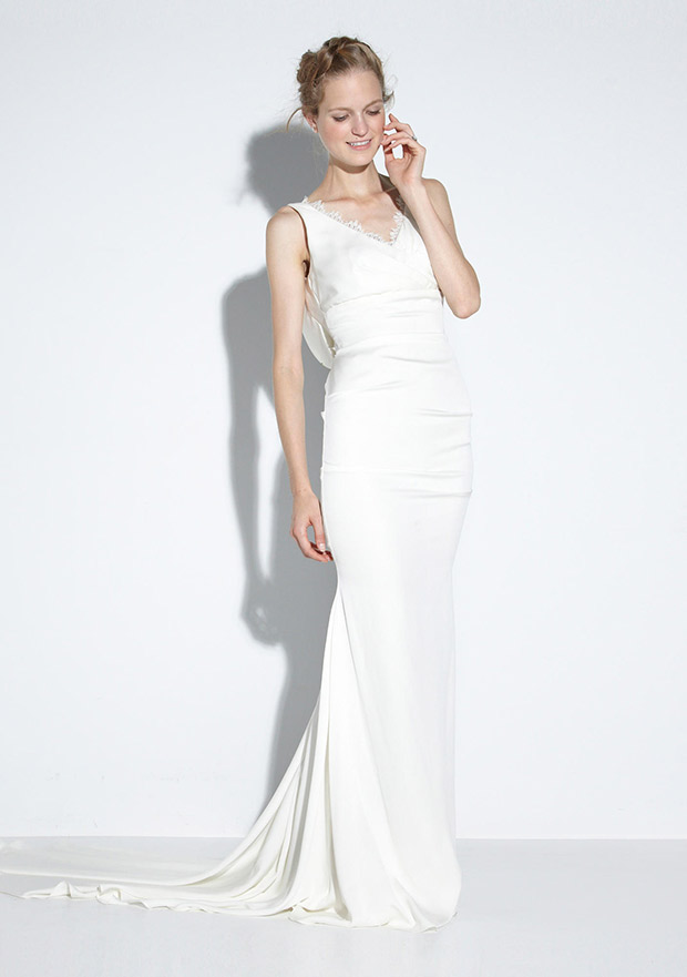 Simple and elegant white chic wedding dress  by Nicole Miller from the 2014 Bridal Collections | onefabday.com