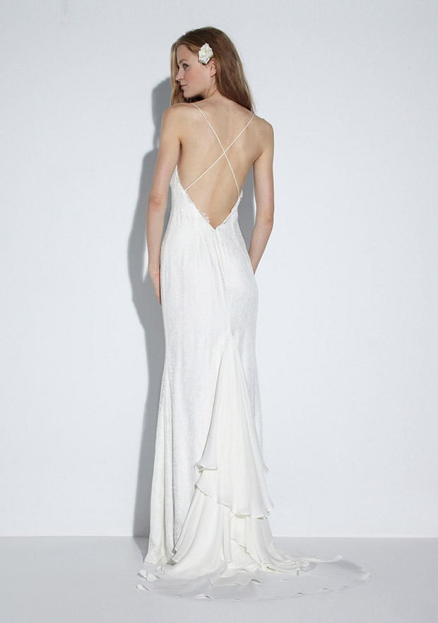 Super sexy white skinny strap wedding gown by Nicole Miller from the 2014 Bridal Collections | onefabday.com