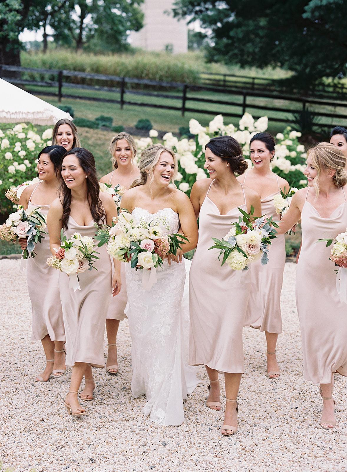 short blush bridesmaids dresses