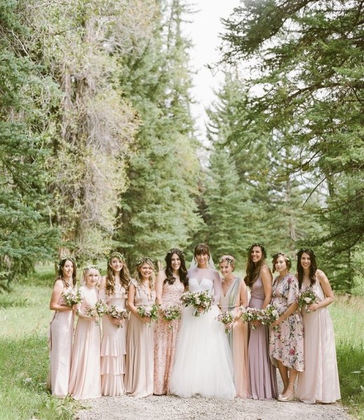 mix and match blush bridesmaids dresses