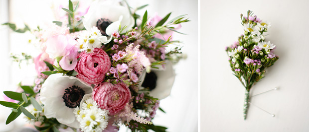 pretty pink brial bouquet with anemones, sweet pea and ranunculus | onefabday.com