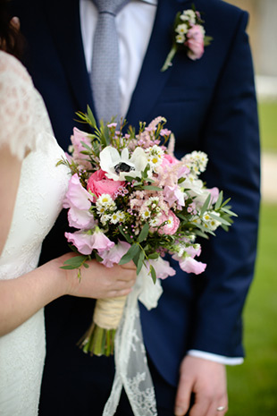 pretty pink brial bouquet with anemones, sweet pea and ranunculus | onefabday.com