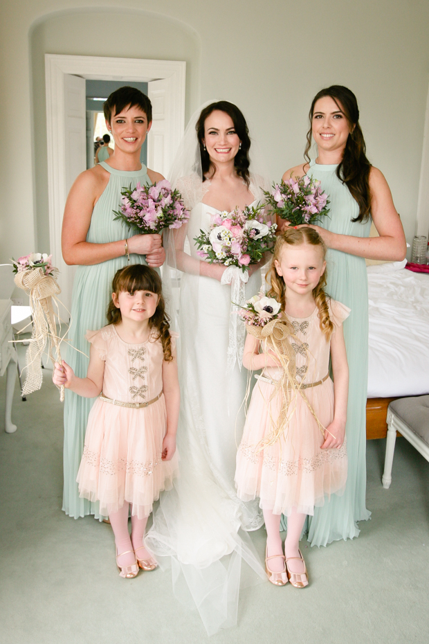 mint bridesmaids dresses and sweet flower girl style | onefabday.com