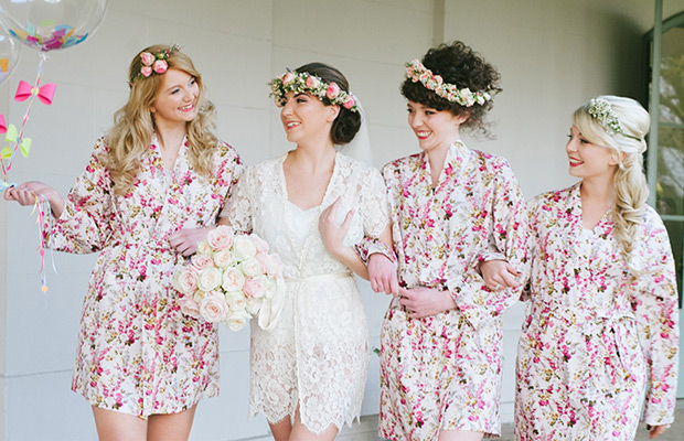 Pretty Jumping Bunny bridal party getting ready gowns