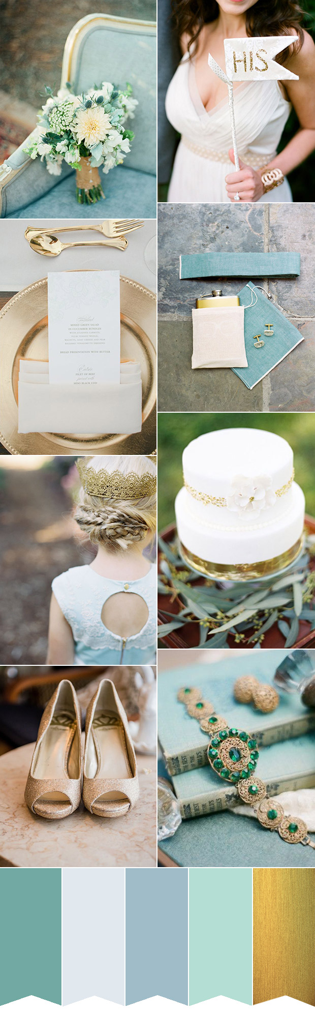 Emerald Green, Blue and Gold Wedding Colour Inspiration | onefabday.com