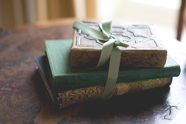 vintage books tied with ribbon | onefabday.com